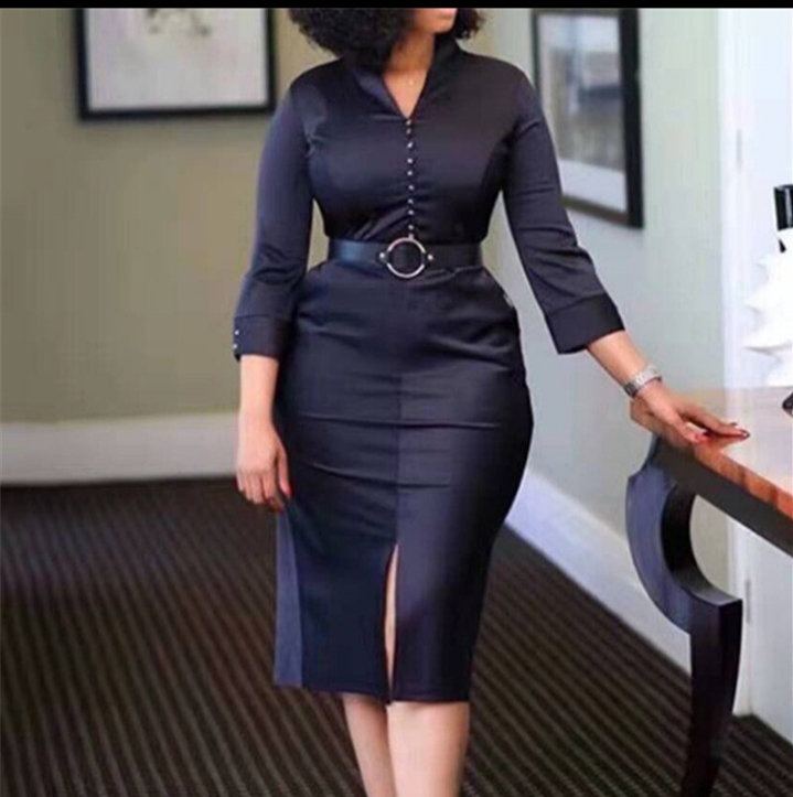 African Fashion Women Dress Bodycon with Waist Belt Bead Office Ladies Modest Classy Elegant Slim Autumn Black Fashion New&nbsp;Robe